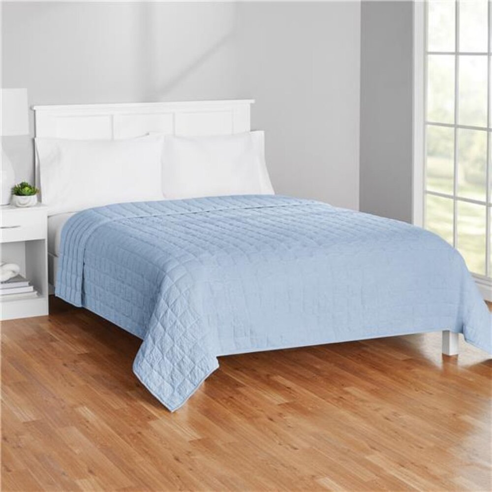 Solid Blue Crinkle Box Soft Wash Microfiber Quilt… - image 5